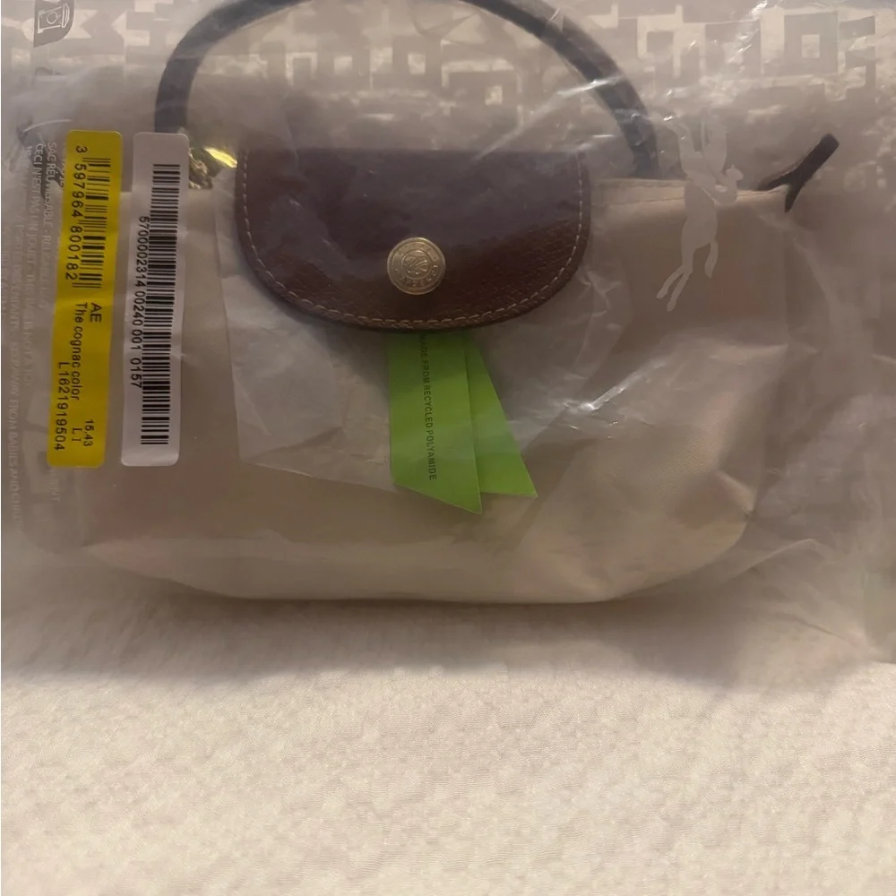 Longchamp Cream Mini Crossbody with Brown Leather Trim